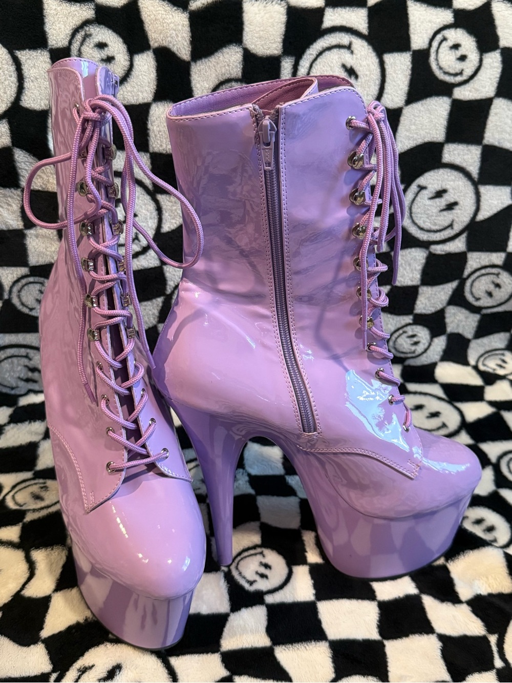 Pleaser Lavender Patent Platform Lace-Up Boots
